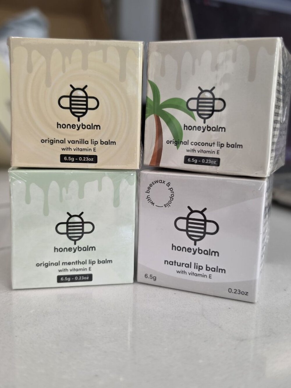 Honeybalm Original Lip Balm Set Coconut Vanilla Menthol Natural Beeswax Propolis